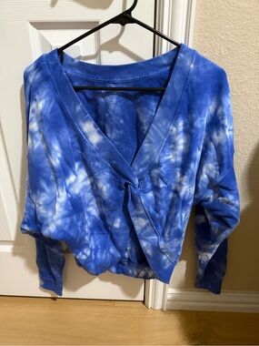 Blue Tie Dye Twist-Front Long Sleeve Top